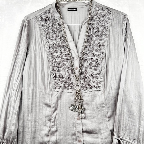Gerry Weber Grey Beautiful Blouse with Embellished Neckline - Picture 1 of 13